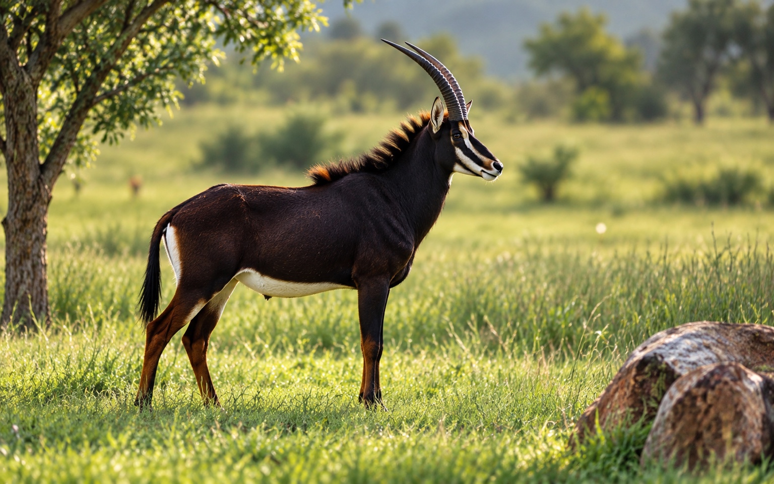 Sable antelope standing in the grass